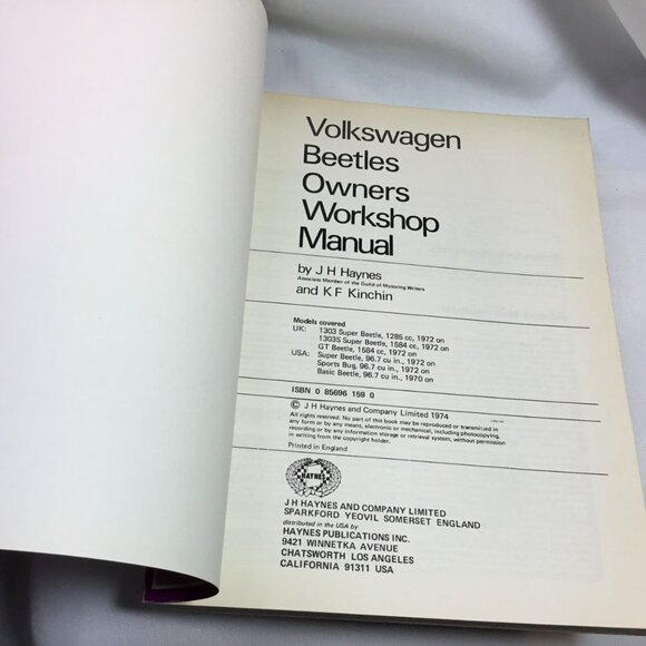 Haynes Owners Workshop Manual Vw 1600 Beetle 1970 thru 74 Sports Bug & Super Bug - Picture 4 of 7